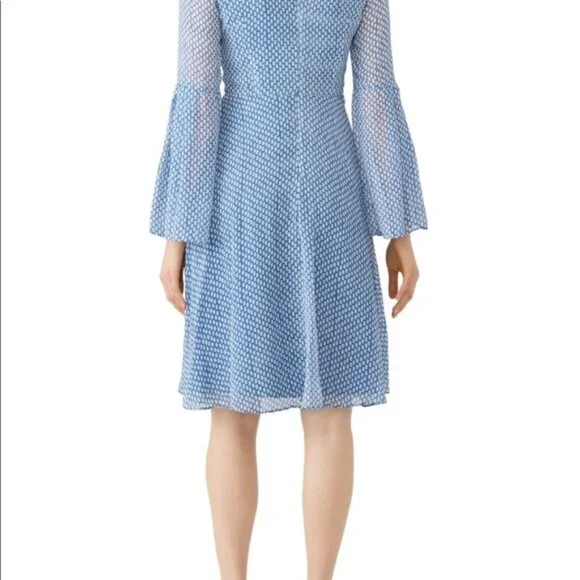 L.K. Bennett 100% Silk Abbie Elegant Blue Polka Dot Patterned Dress - Picture 2 of 8